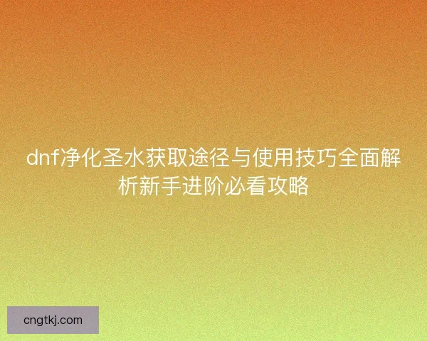 dnf净化圣水获取途径与使用技巧全面解析新手进阶必看攻略